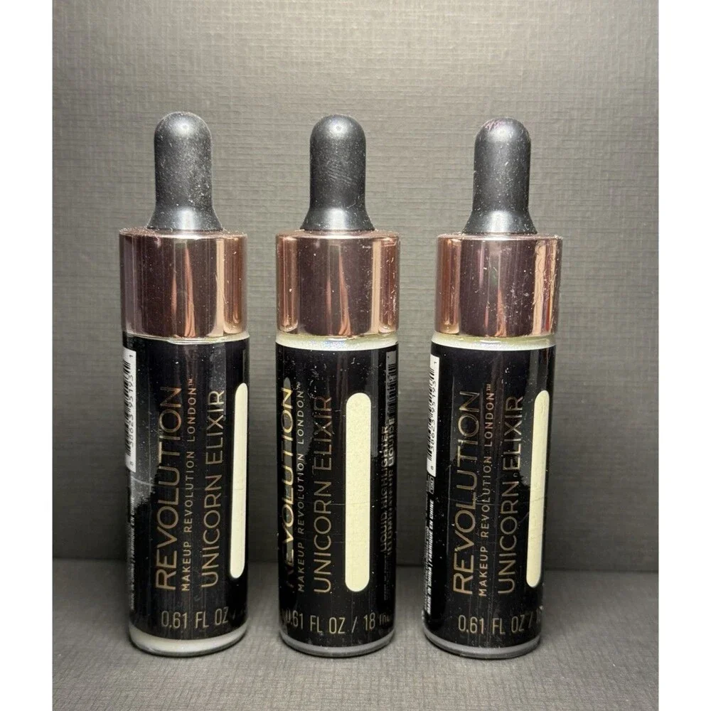 3‑Pack Revolution Liquid Highlighter Unicorn Elixir – Iridescent Glow Drops